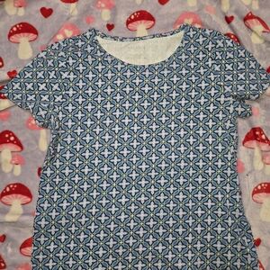 Talbots Geometric Blouse Womens Top Size Medium Blue NWOT